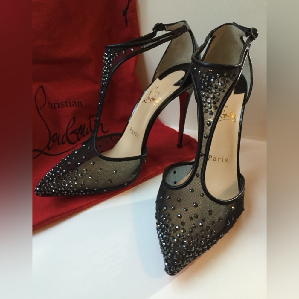 Christian Louboutin Black Follies Strass 100mm Pumps, Size 38 (US 8)